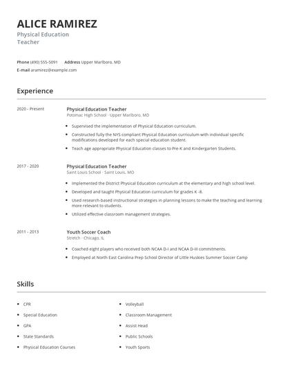 Physical Education Teacher Resume