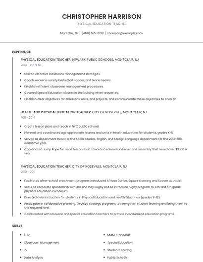Physical Education Teacher Resume