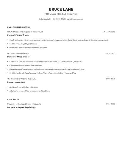 Physical Fitness Trainer Resume