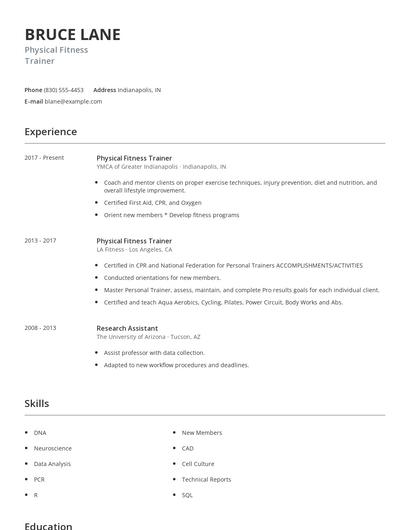 Physical Fitness Trainer Resume