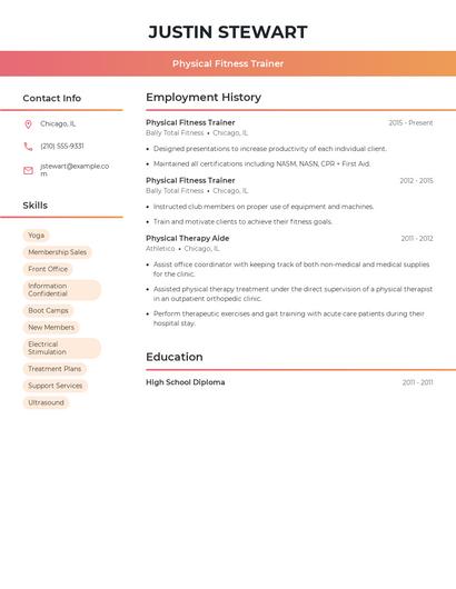 Physical Fitness Trainer Resume