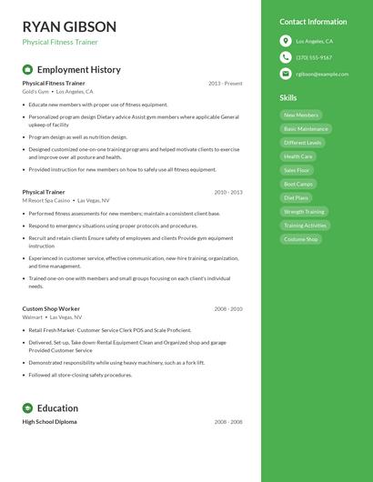 Physical Fitness Trainer Resume