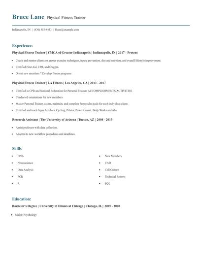 Physical Fitness Trainer Resume