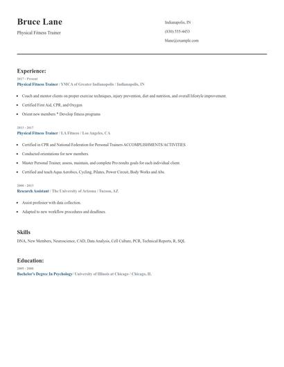 Physical Fitness Trainer Resume