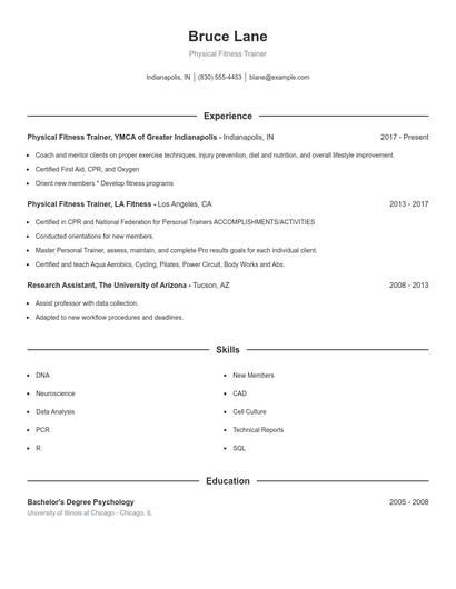 Physical Fitness Trainer Resume