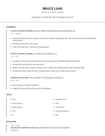 Physical Fitness Trainer Resume