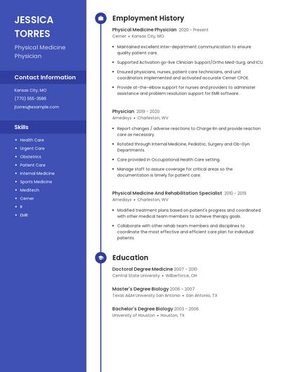 Physical Medicine Physician Resume