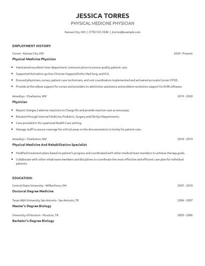 Physical Medicine Physician Resume