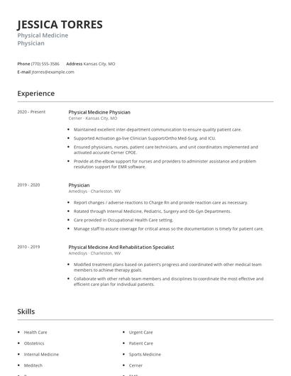 Physical Medicine Physician Resume