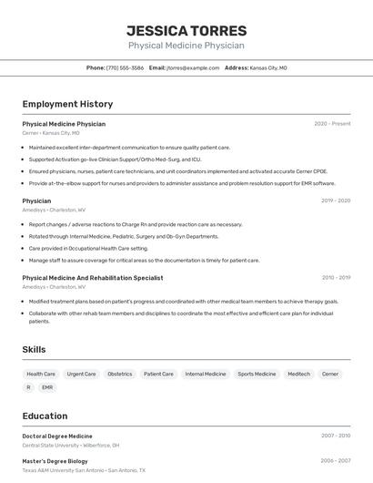Physical Medicine Physician Resume