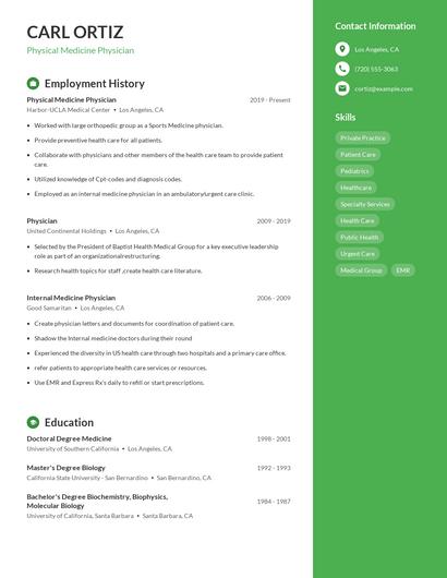 Physical Medicine Physician Resume