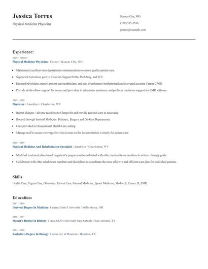 Physical Medicine Physician Resume