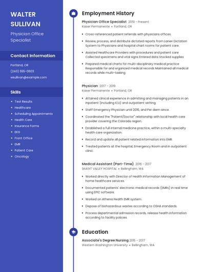 Physician Office Specialist Resume