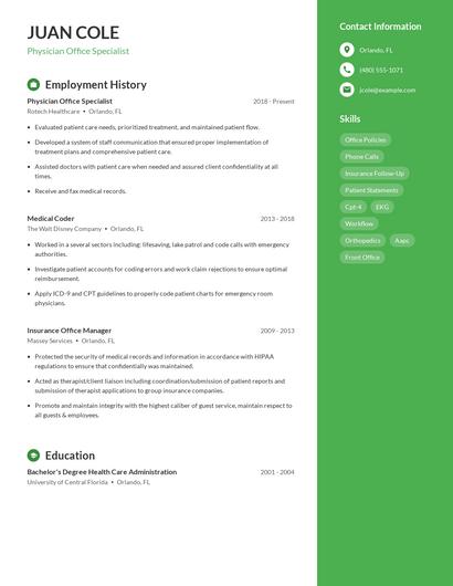 Physician Office Specialist Resume