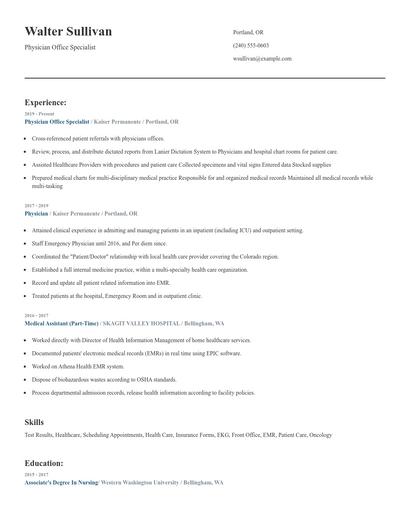 Physician Office Specialist Resume