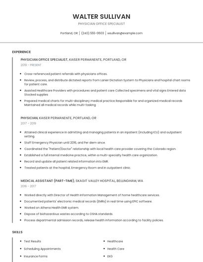 Physician Office Specialist Resume