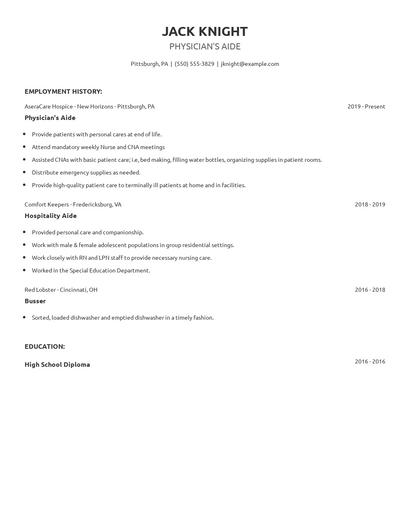 Physician's Aide Resume