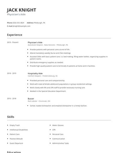 Physician's Aide Resume
