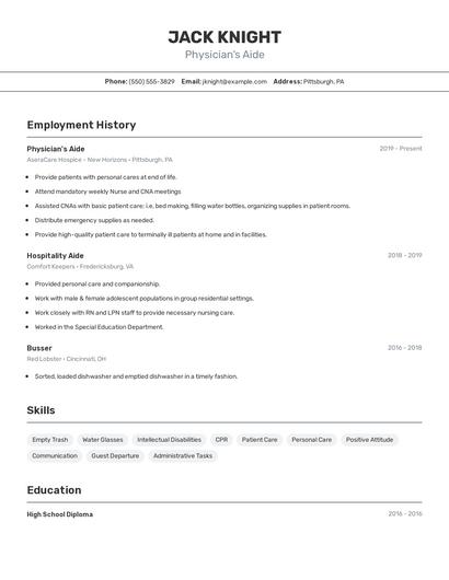 Physician's Aide Resume