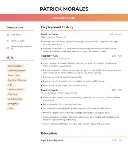 Physician's Aide Resume