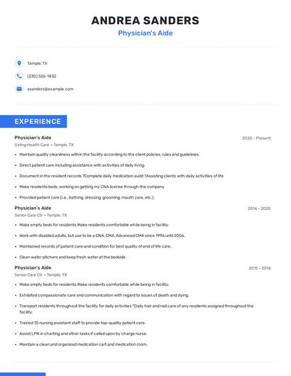 Physician's Aide Resume