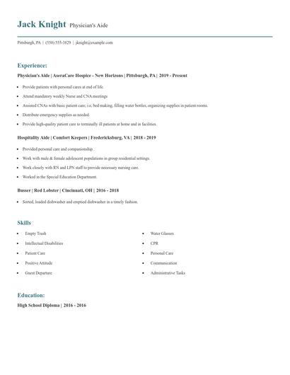 Physician's Aide Resume