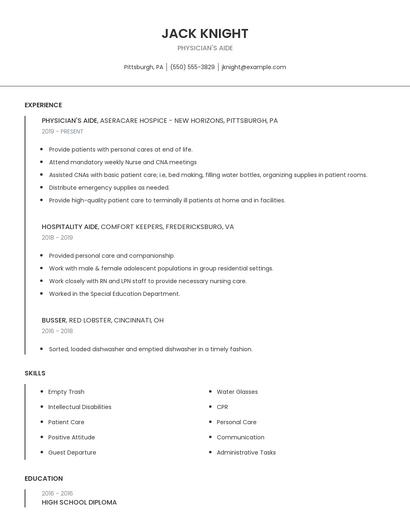 Physician's Aide Resume