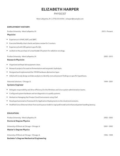 Physicist Resume