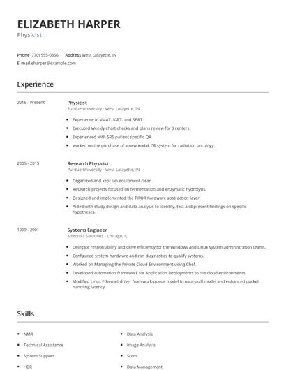 Physicist Resume