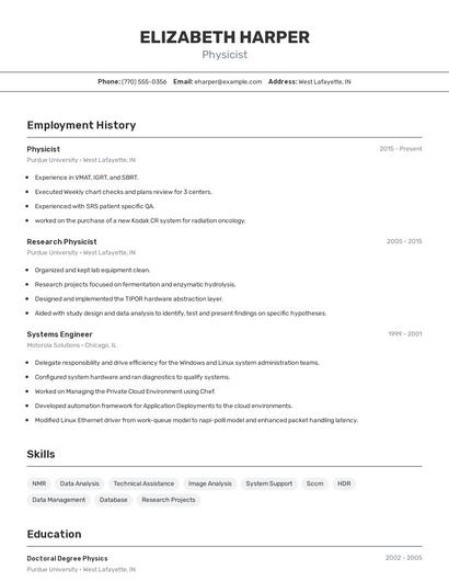 Physicist Resume