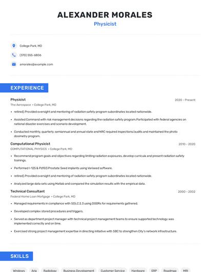 Physicist Resume