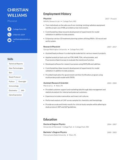 Physicist Resume