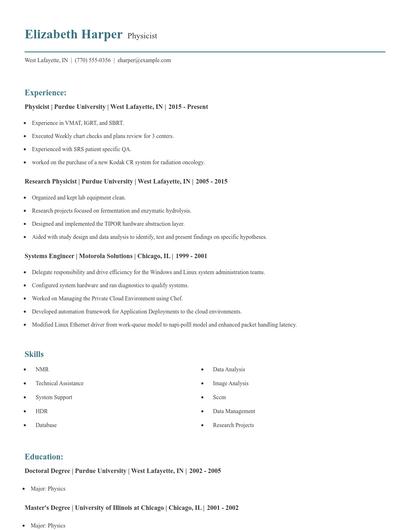 Physicist Resume
