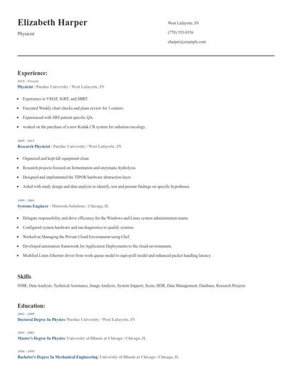 Physicist Resume