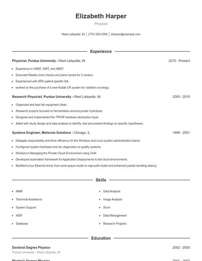 Physicist Resume
