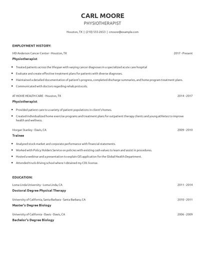 Physiotherapist Resume
