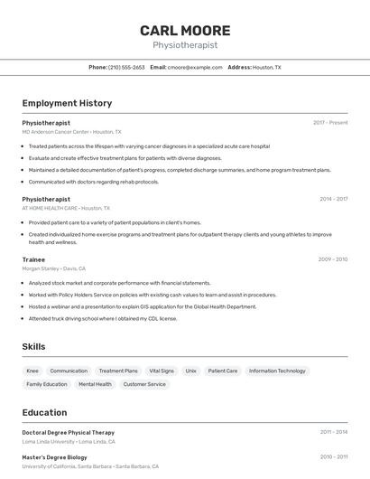 Physiotherapist Resume