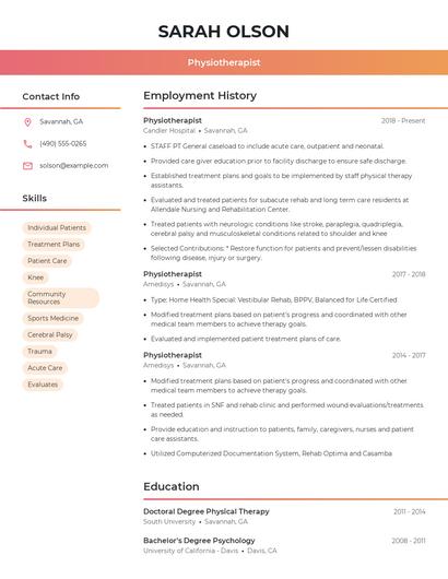 Physiotherapist Resume