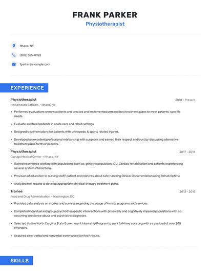 Physiotherapist Resume