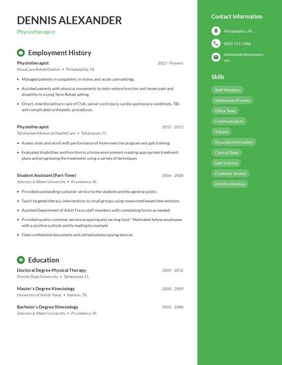 Physiotherapist Resume