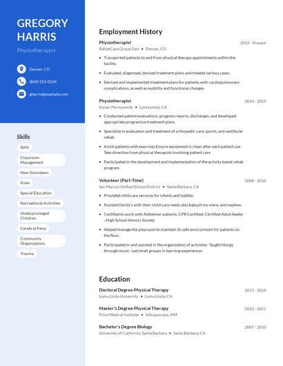 Physiotherapist Resume