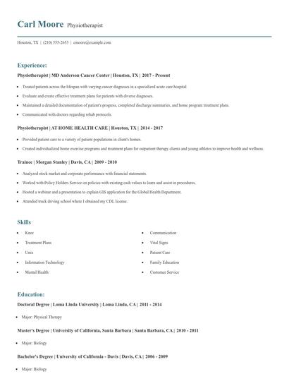 Physiotherapist Resume