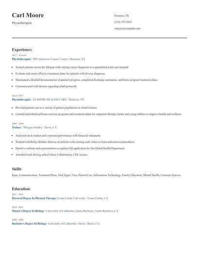 Physiotherapist Resume