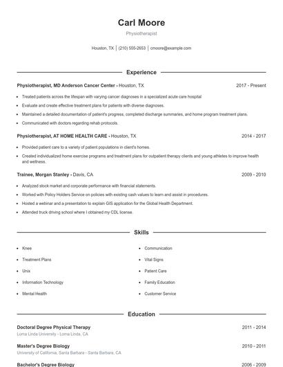 Physiotherapist Resume