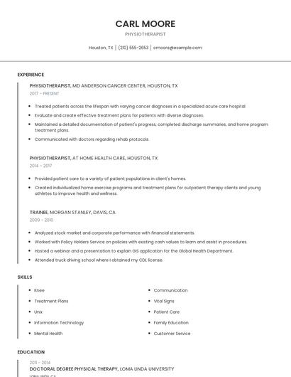 Physiotherapist Resume