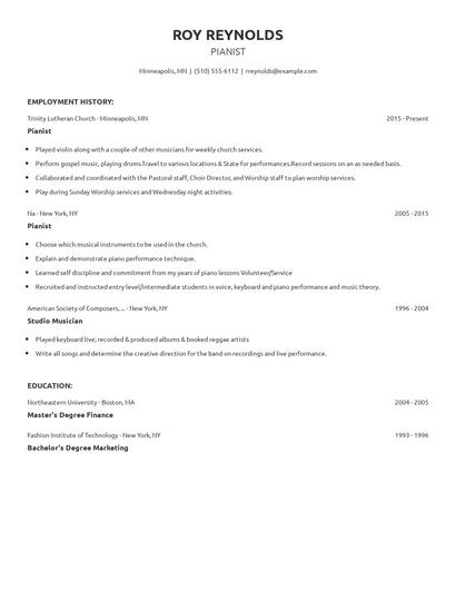 Pianist Resume