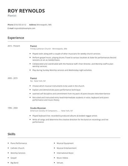 Pianist Resume