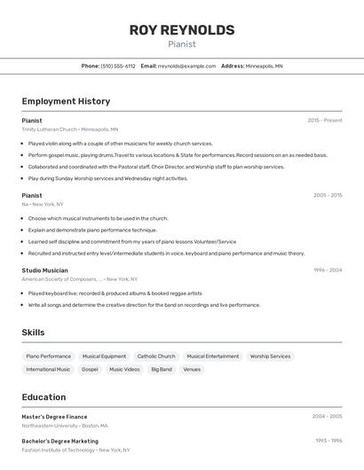 Pianist Resume