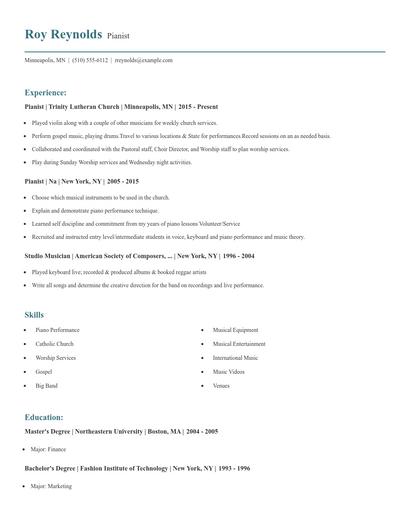 Pianist Resume