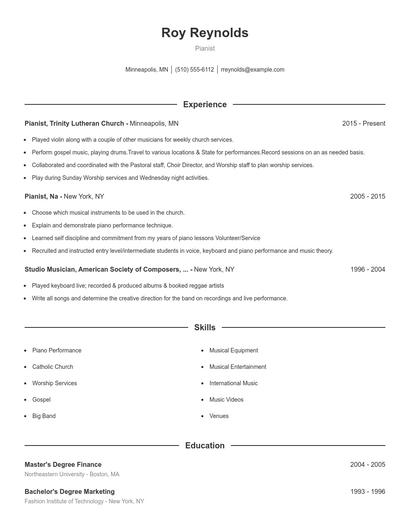 Pianist Resume